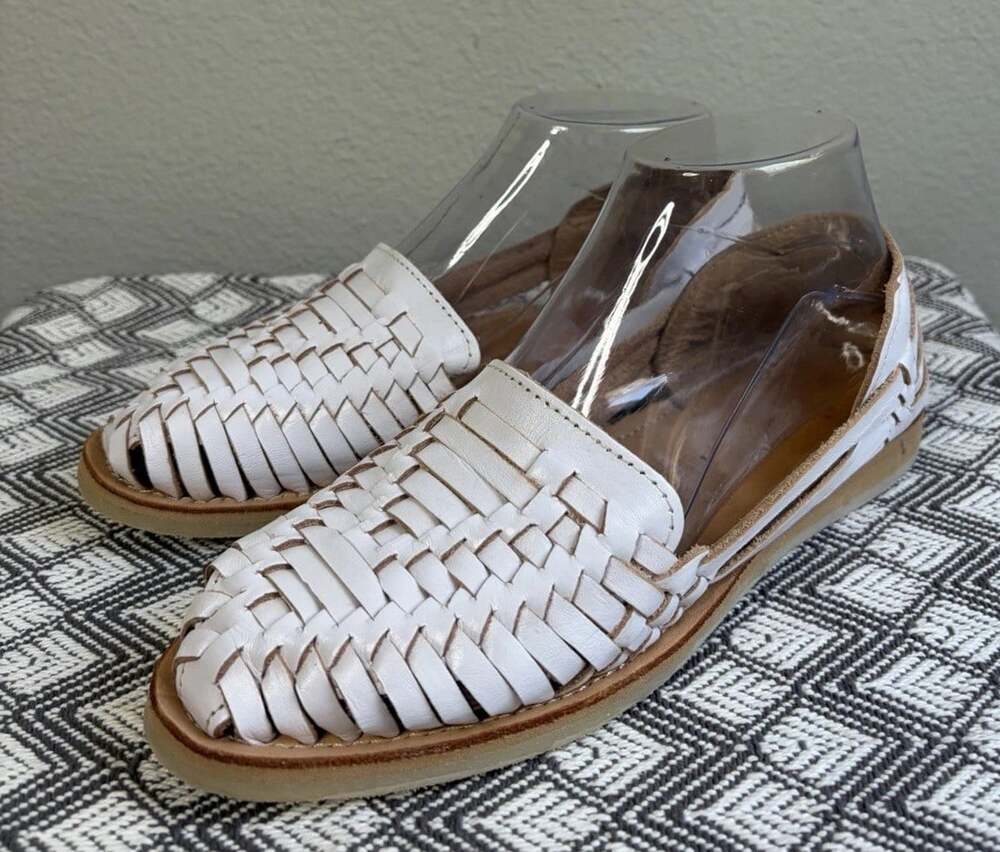 Macarena Collection Mexican Huaraches Sandals Women US 7 White Leather Slip On